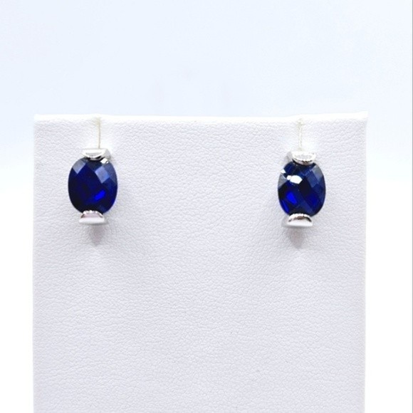 Jewelry - Sapphire Blue Oval Faceted cz Post Earrings